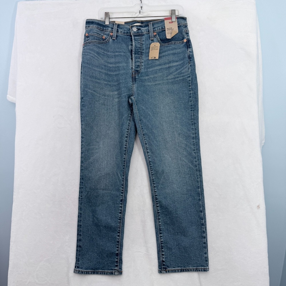Levis Wedgie Straight Jeans Womens 32 (34x28) Blue Stretch